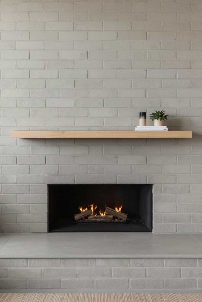 Kiln-Dried White-Oak Floating Shelf over Limewashed Brick