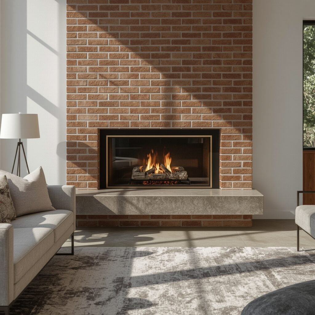 Shadow-Gap Metal Reveal Between Mantel and Refaced Brick