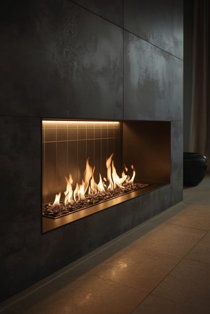 Powder-Coated Black Steel Mantel with LED Underglow