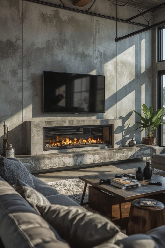 Industrial Concrete and Steel Accent Wall