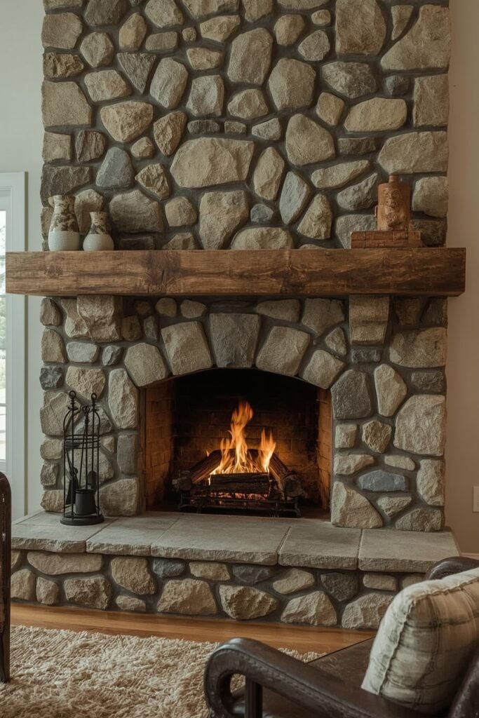Rustic Fireplace with Wood Mantel