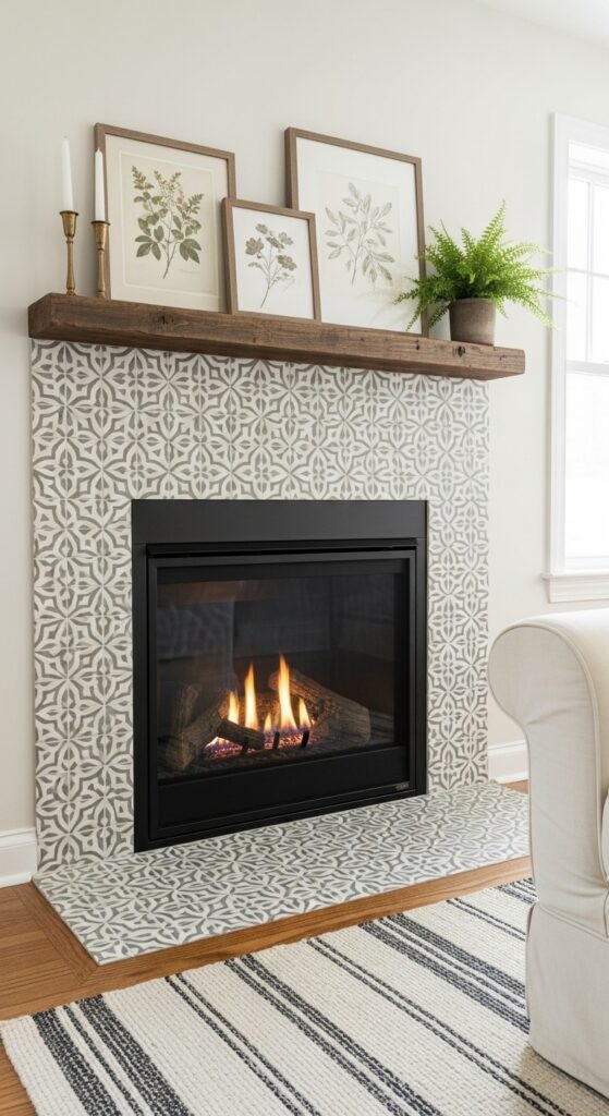 Farmhouse Gas Fireplace with Tile Surround