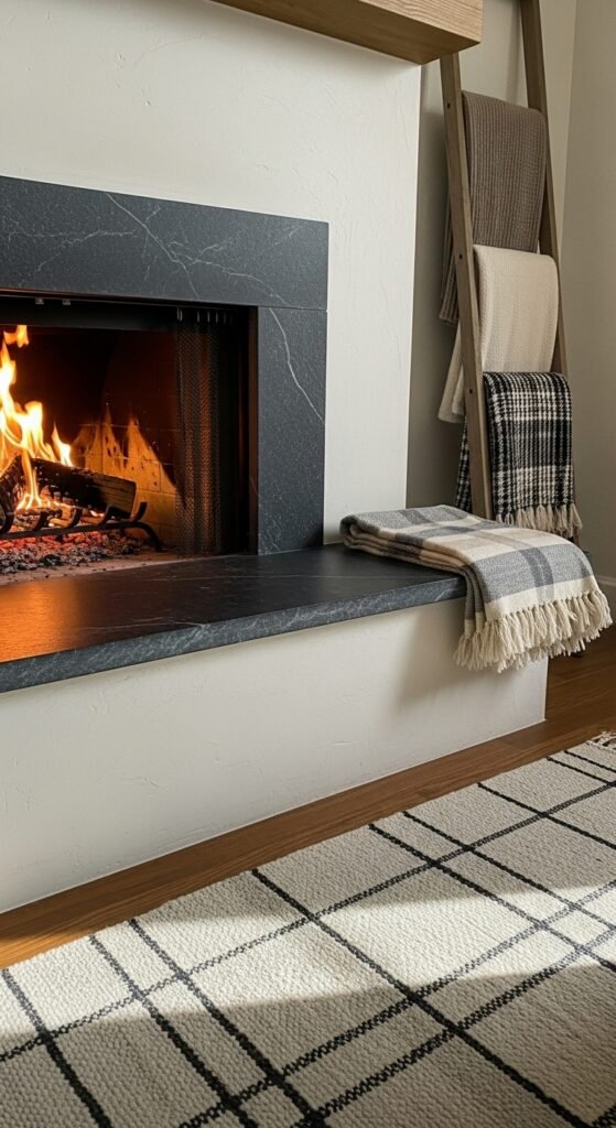Farmhouse Fireplace with Soapstone Hearth Seat