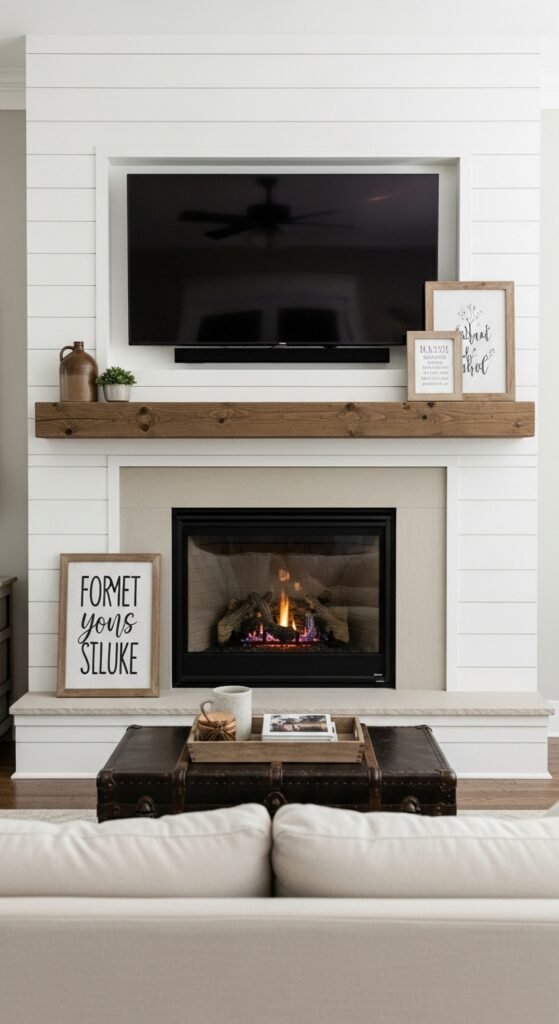 Oversized Farmhouse Mantel with Built-in TV Niche