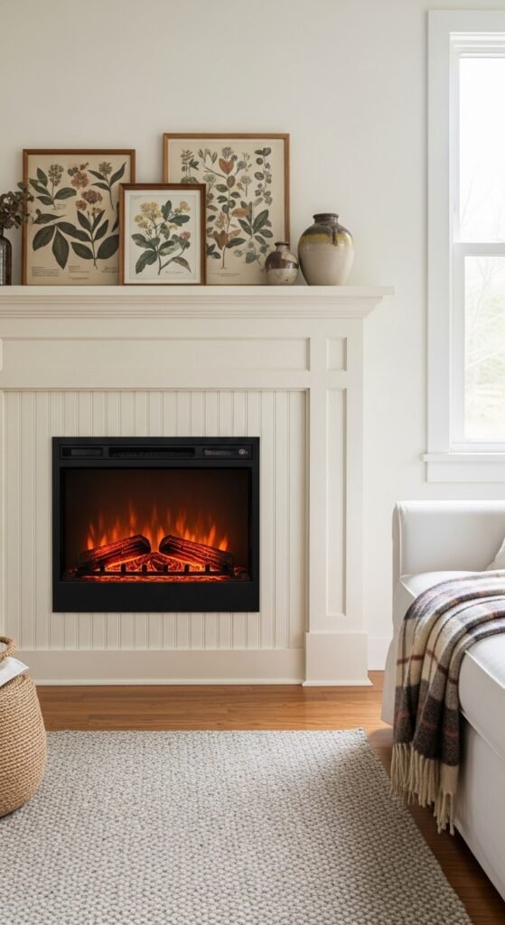 Farmhouse Electric Fireplace with Vertical Paneling